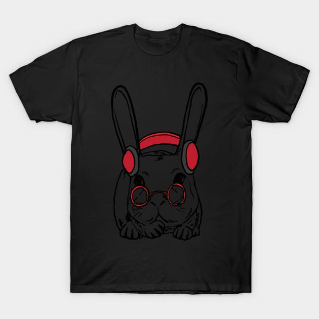 Rabbit Clipart Rabbit Line Art Bunny Wearing Red Headphone and Glasses T-Shirt by StacysCellar